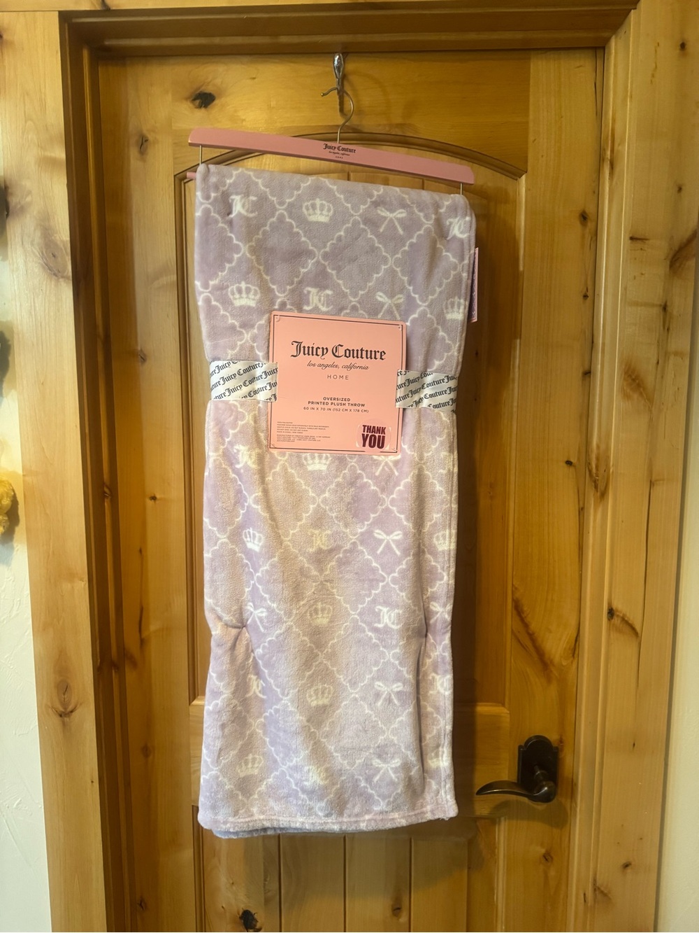 Juicy Couture Lilac and Cream Plush Logo Throw